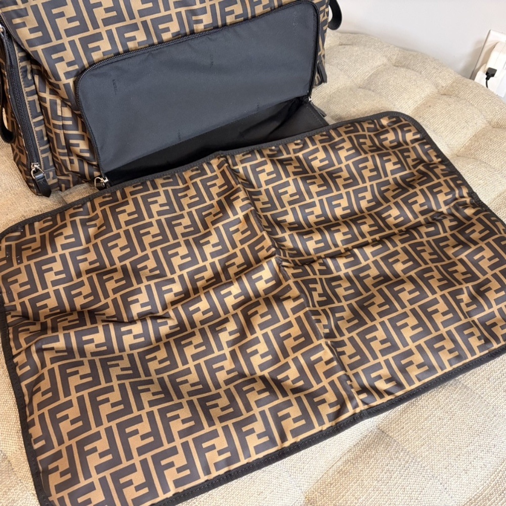 Fendi FF Logo Changing Diaper Bag Brown Monogram 7VB013 AFV5 - Picture 3 of 14